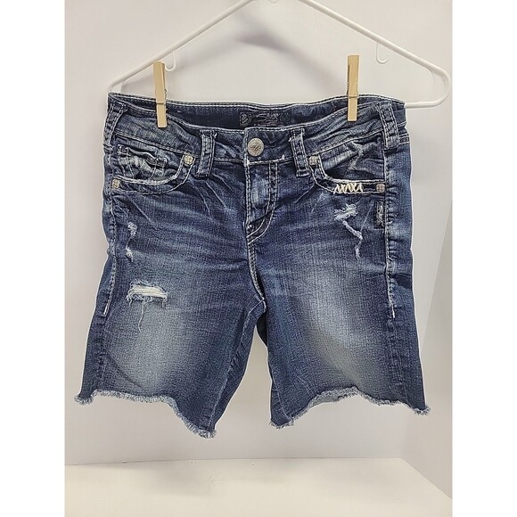 SILVER Jean Super Stretch BEAU Boyfriend Fit Denim Shorts Size W27/L6 - Picture 1 of 15